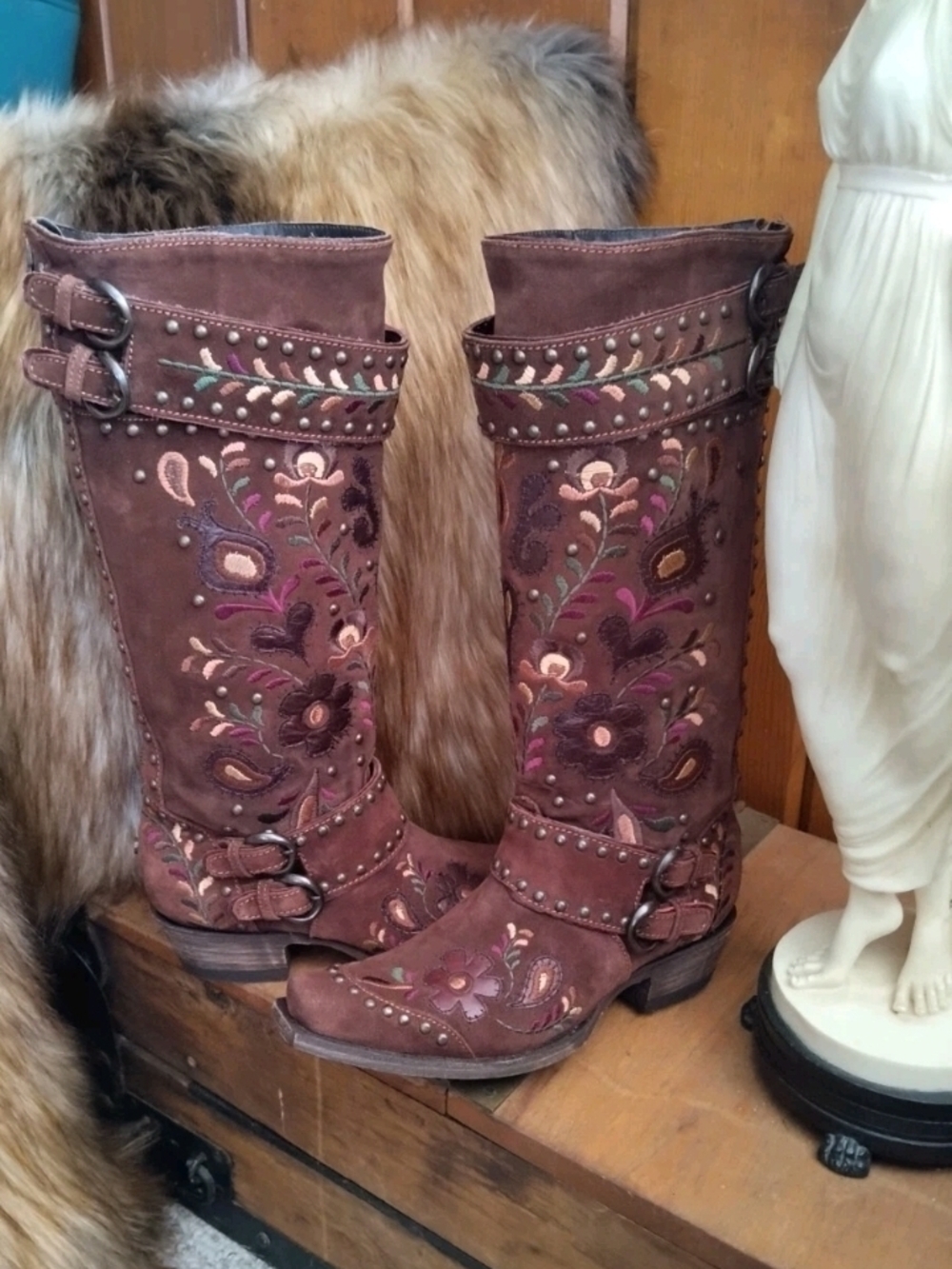 Double D Ranch  Old Gringo Embroidered Brown Zip Up Western Boots Size 9 New - Picture 2 of 9